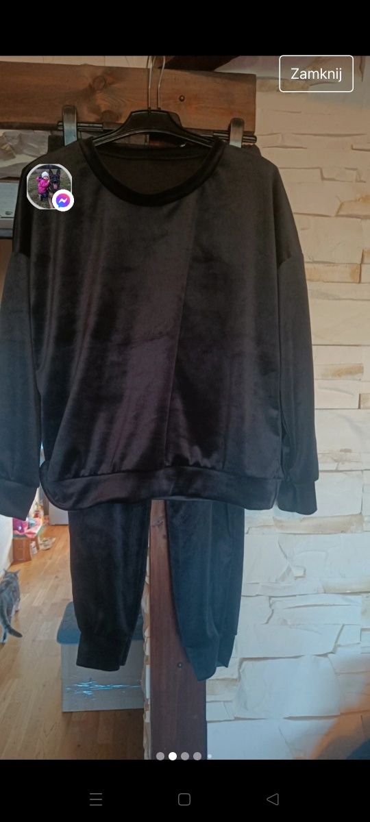 Piękny czarny, mięciutki dres welurowy w kolorze czarnym
