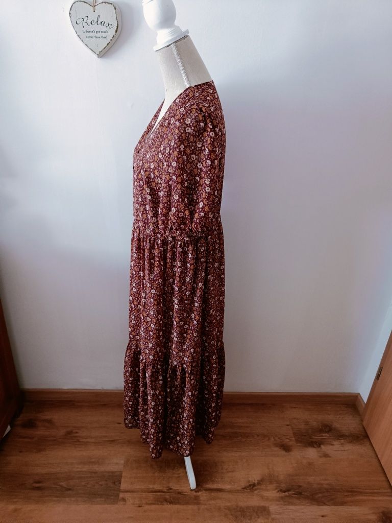 Sukienka damska 42 XL kobieca Boho midi bordowa cienutka