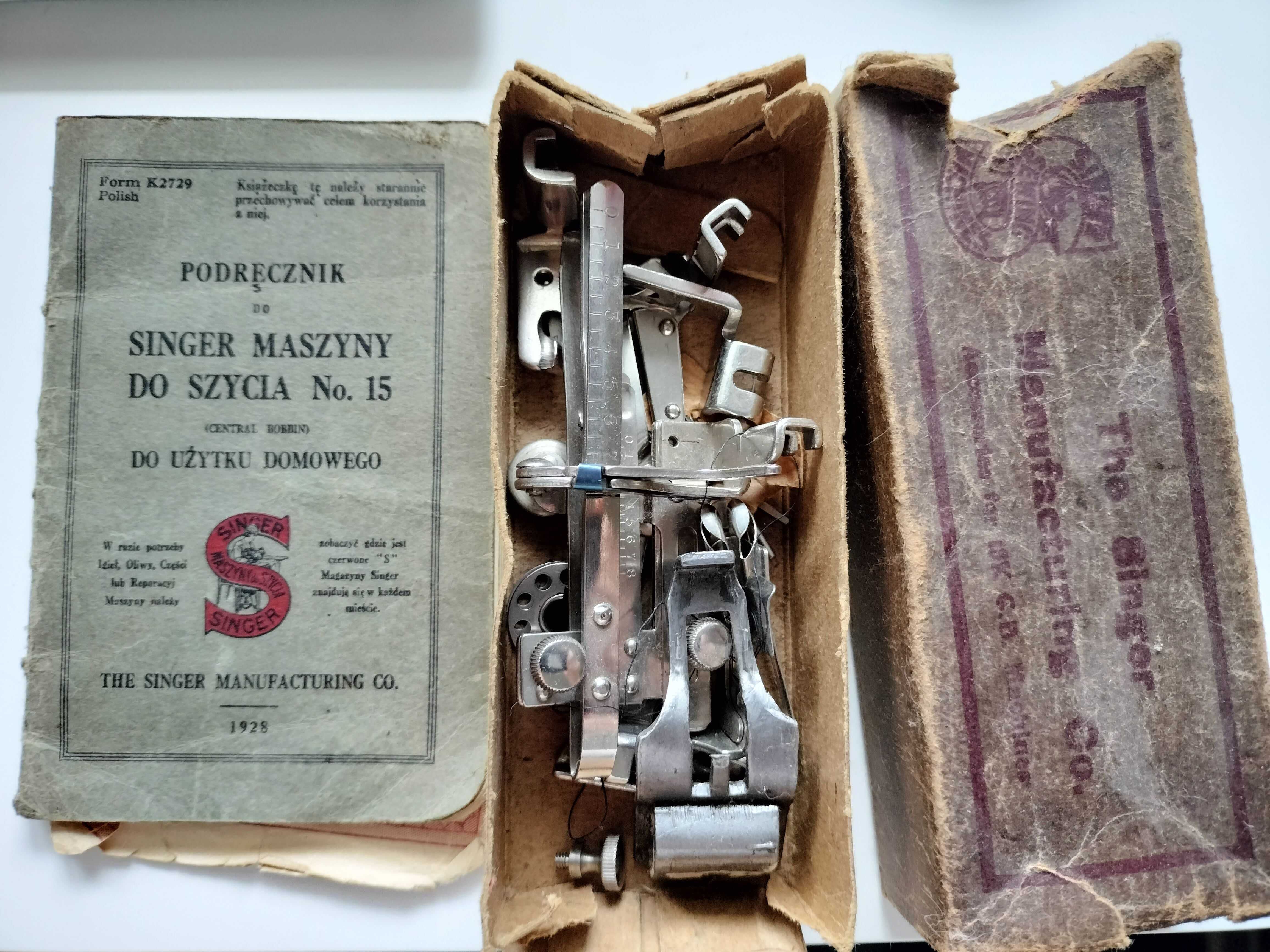Antyk, Nożna maszyna SINGER z 1928r, dokumenty, przydział, akcesoria