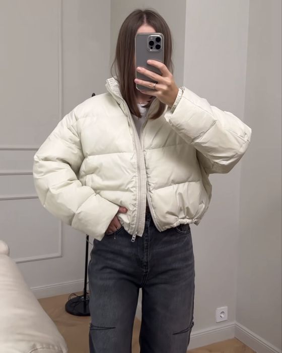 Куртка пуховик пуфер молочний