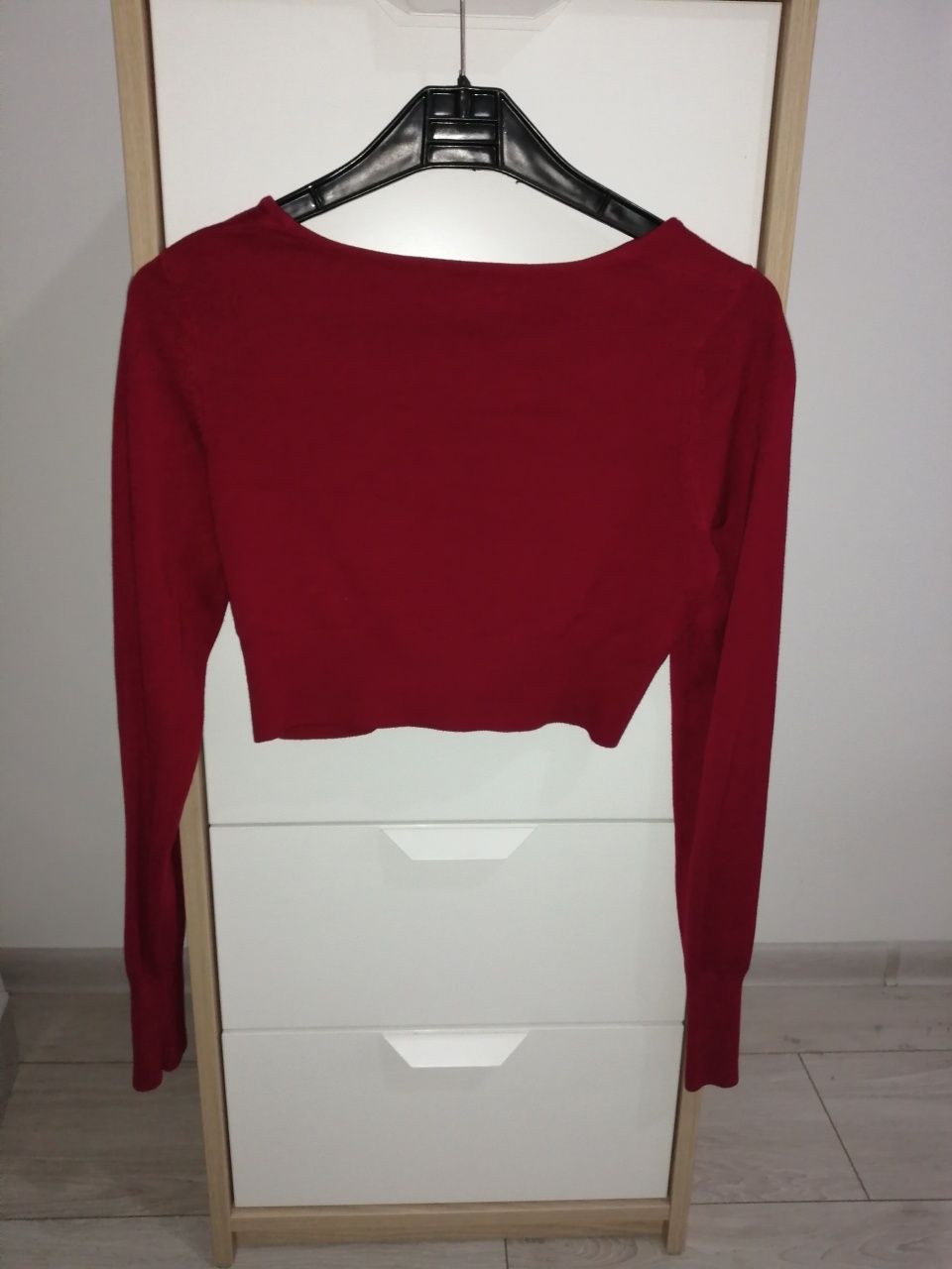 Bolerko krótki sweterek narzutka L bordowy czerwony