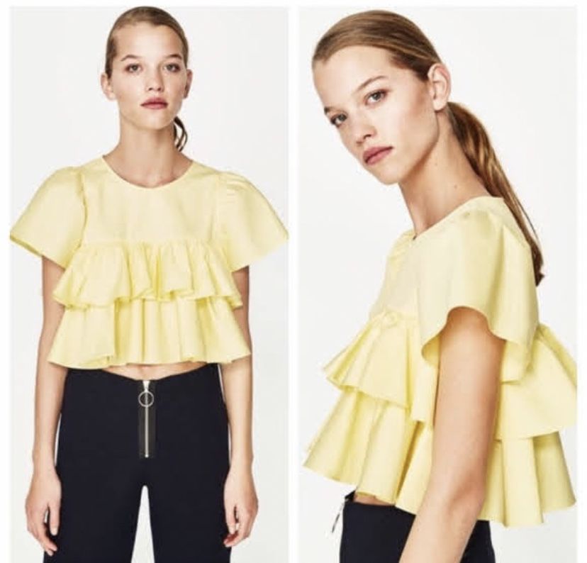 Zara top amarelo e lantejolas