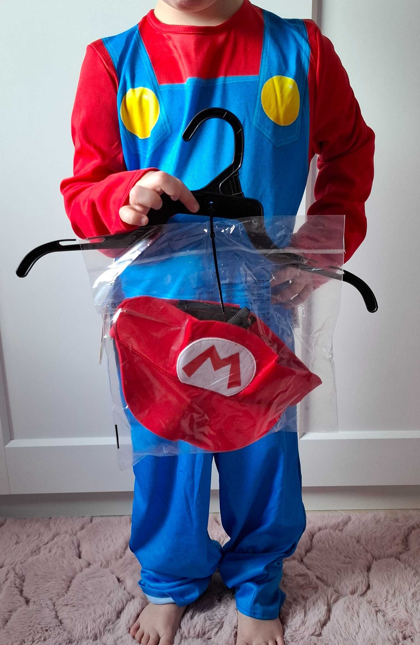 Strój Kostium Przebranie Super Mario 110-116 czapka nowy