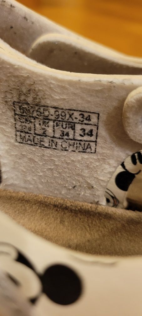 Sandały skóra i korek Myszka Miki Reserved rzepy r.34 biel/czerń