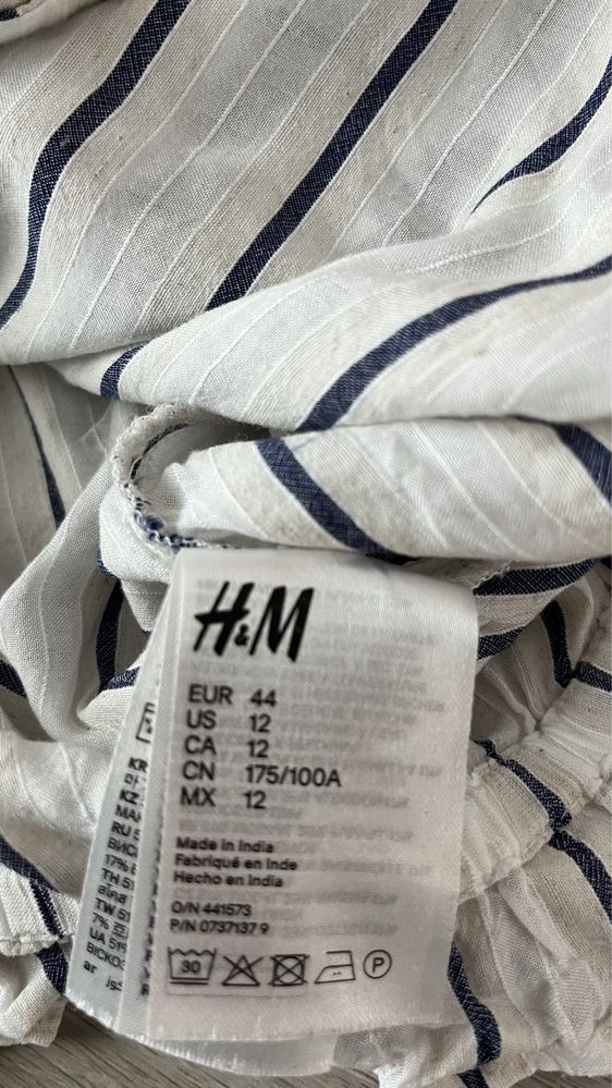 Bluzka Hiszpanka przewiewna H&M 44 w paski boho z guzikami