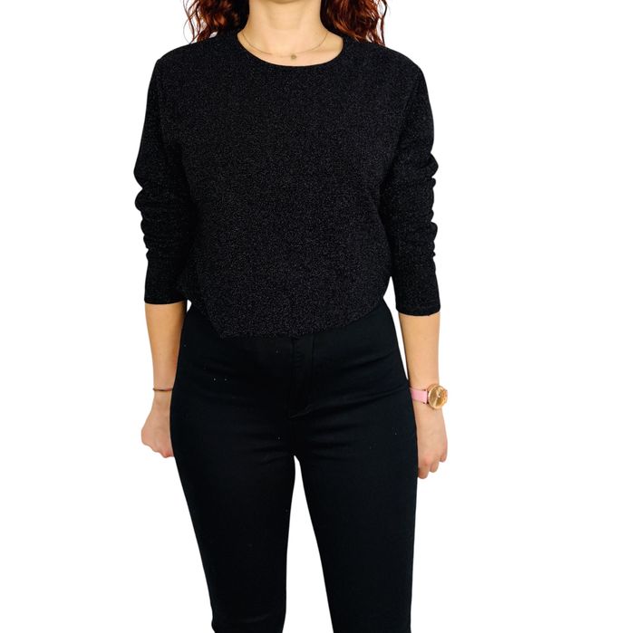 Czarne metalizowane body z długim rękawem XL 42 H&M