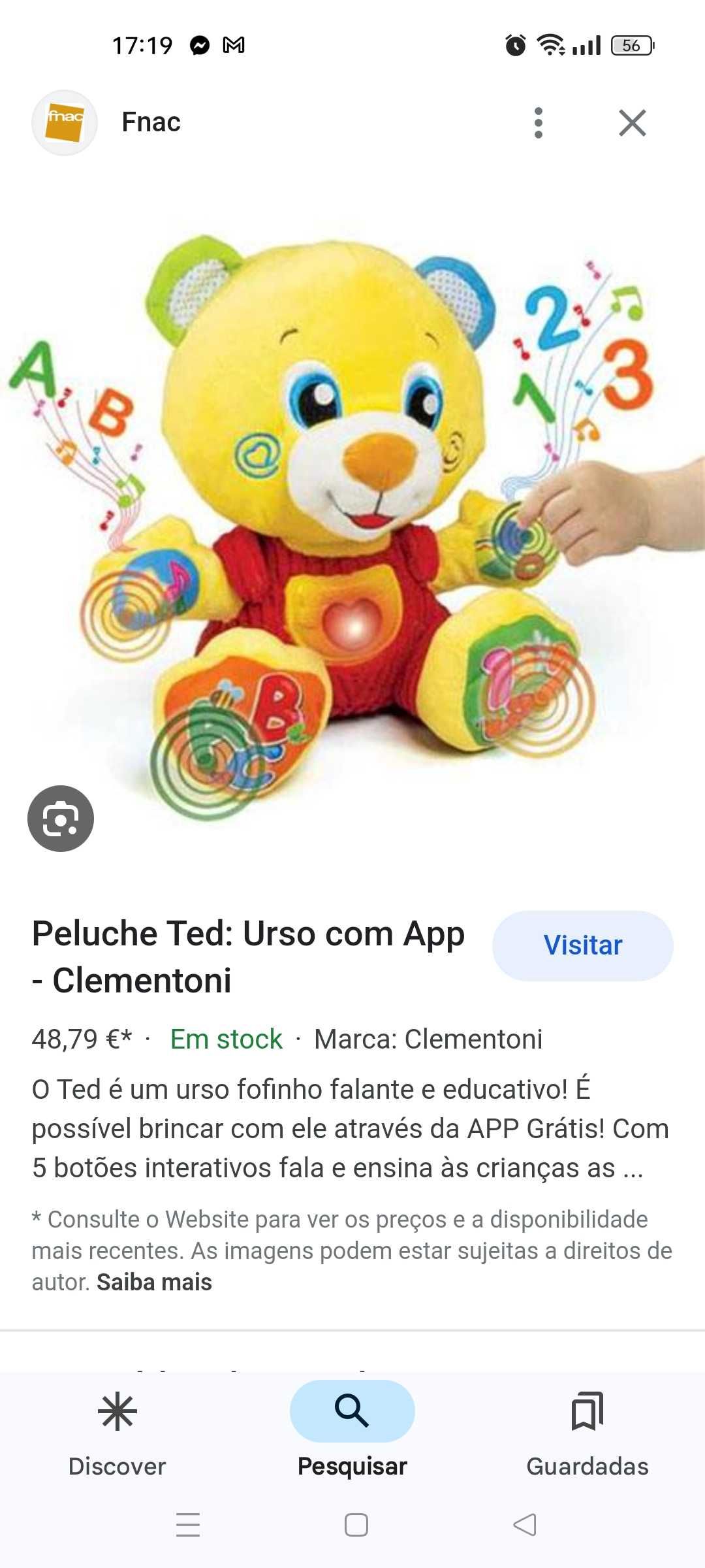 Peluche ted fala e toca