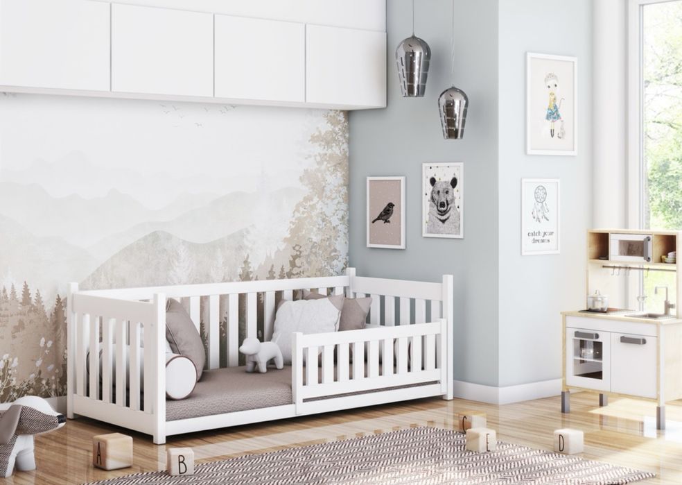 LANO meble białe łóżko dziecięce CONCEPT z barierka materacem 80x160