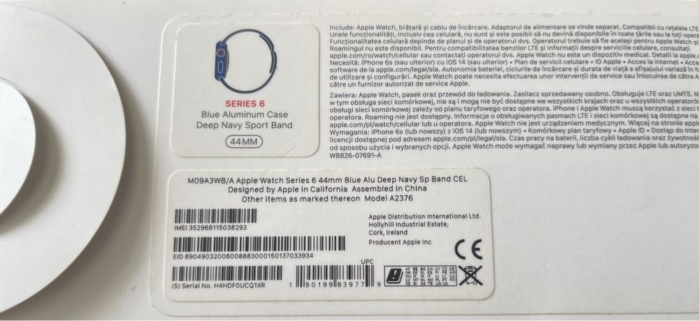 Apple Watch Series 6 44mm GPS / Cellular Blue/Niebieski Model: A2376
