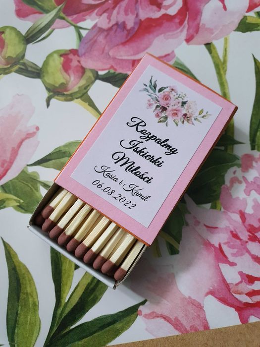 Zapałki, pudełka personalizowane zimne ognie iskierki miłości wesele