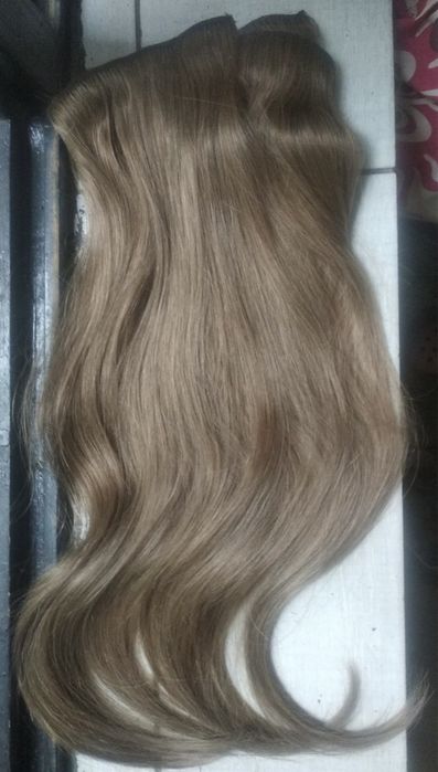 Волосы на трессах,волосся детские некрашенные пепельный русый 55 см!