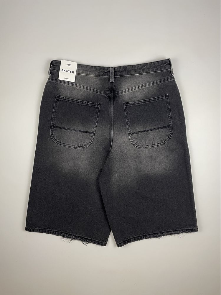 Шорти Bershka Jorts Skater Fit (W 32) чорні широкі джинсові чоловічі
