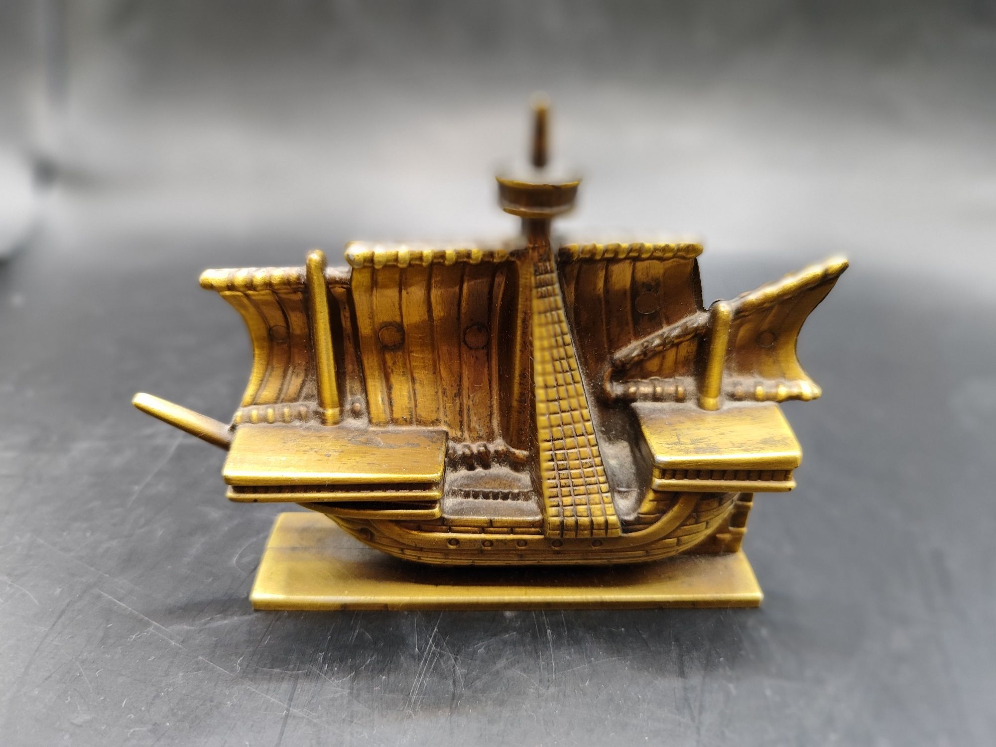 Mosiężny okręt statek żaglowiec model miniatura kolekcja