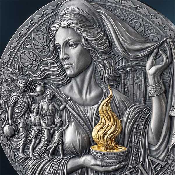 Срібна монета богиня Гестія. 3 унції 3000 франків  Камерун 2025