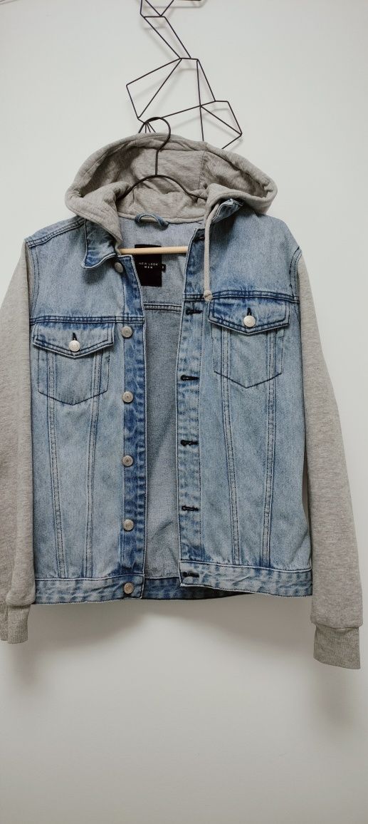 Katana bluza szara niebieski z kapturem S