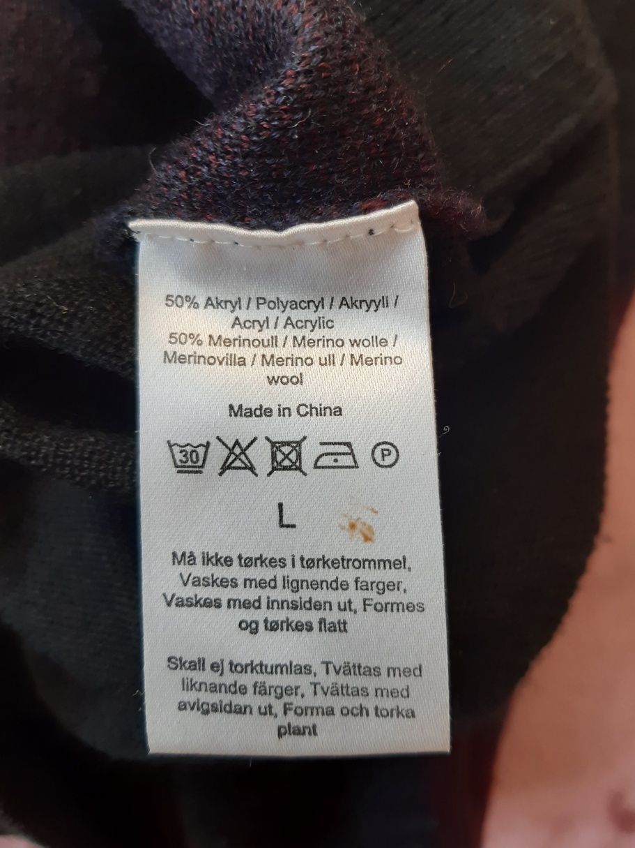 Męski sweter w kratę L 50% wełna merino