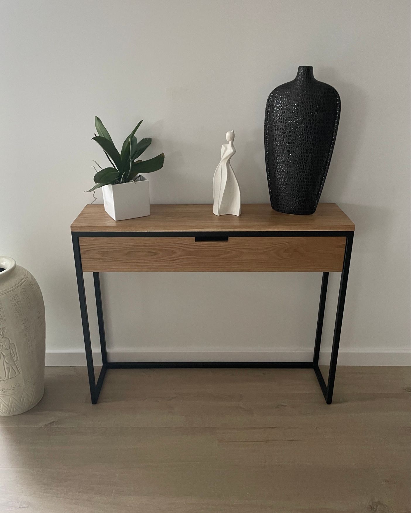Dębowa konsola toaletka loft z szufladą, dąb, industrial