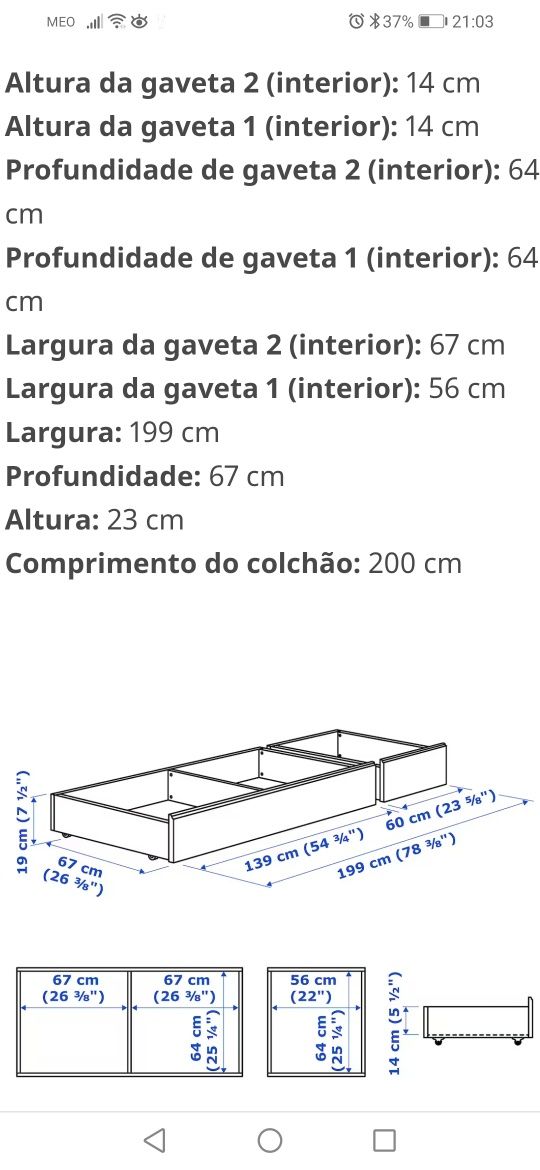 Gavetas de arrumação para cama