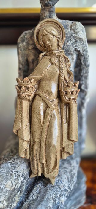 Stara rzeźba sakralna Święta antyk Św. Jadwiga terakota antyk Francja