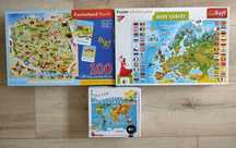 Puzzle x 3 mapa Polski, mapa Europy, mapa świata