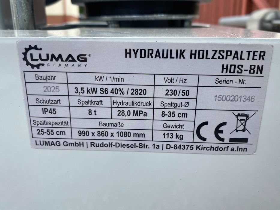 Łuparka hydrauliczna LUMAG do drewna z NIEMIEC nacisk 8 TON