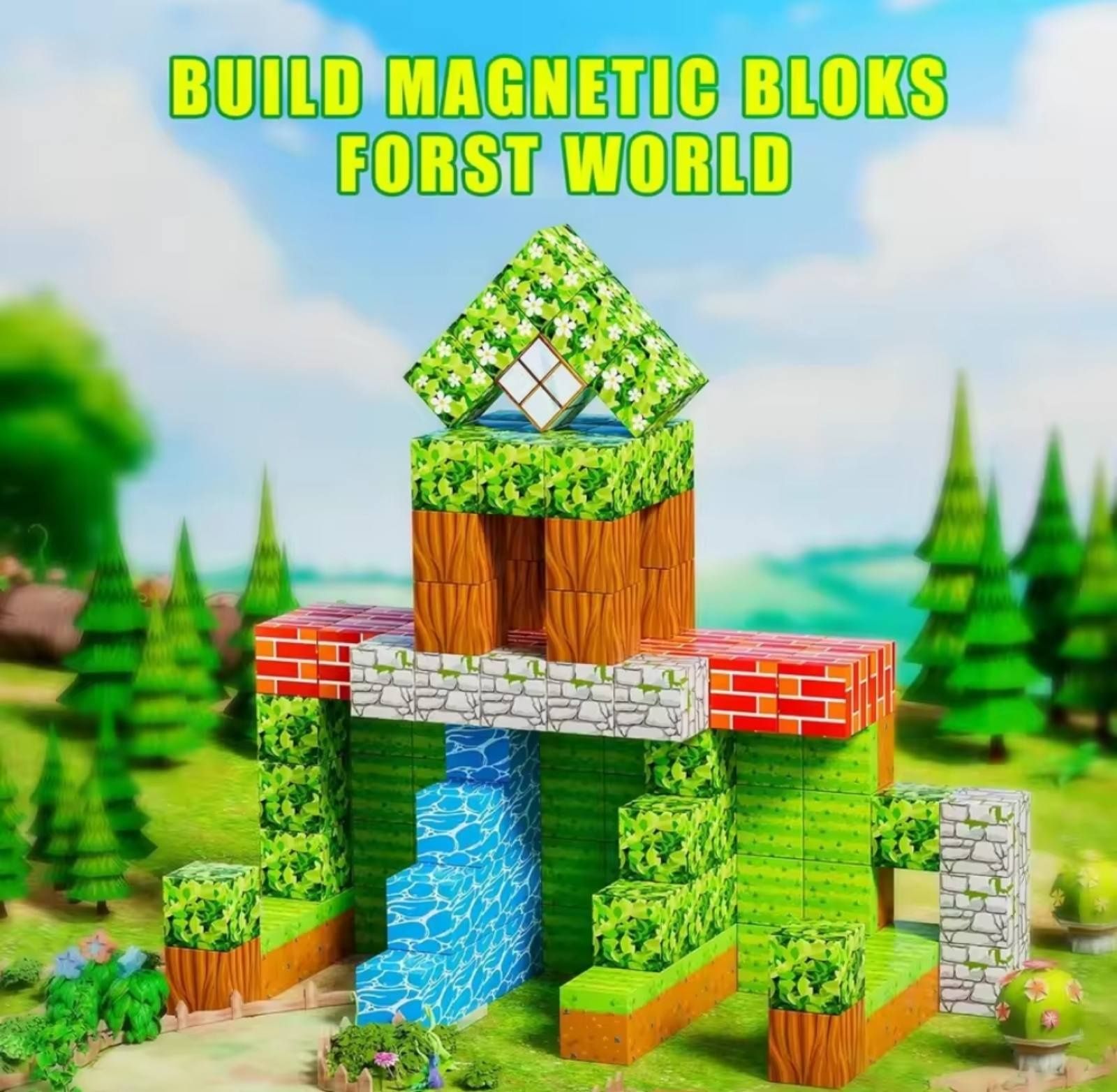 Магнитный конструктор КУБИКИ 100 шт Майнкрафт Minecraft + фигурка