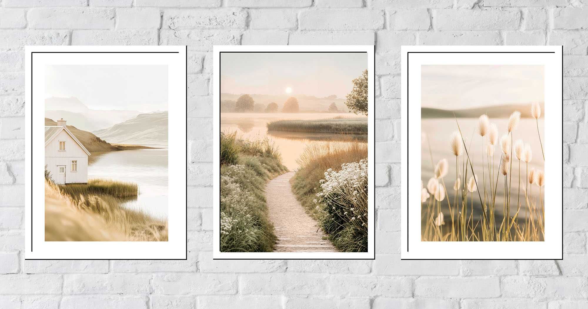 30x40 obrazy w ramie plakaty ramka ŁĄKA JEZIORO TRAWA NATURA BOHO
