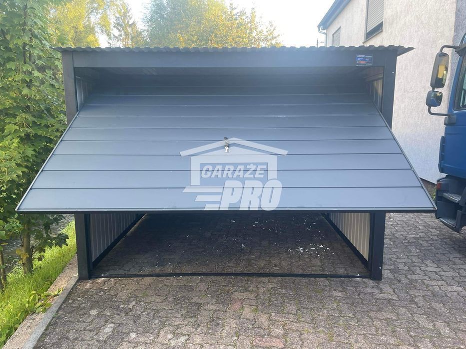 Garaż blaszany 3x7 brama - okno PCV - antracyt spad w tył GP241