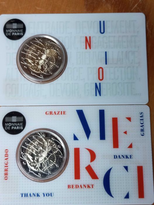 2€ Proof Universidade de Coimbra , 2€ coincards França Pesquisa Médica
