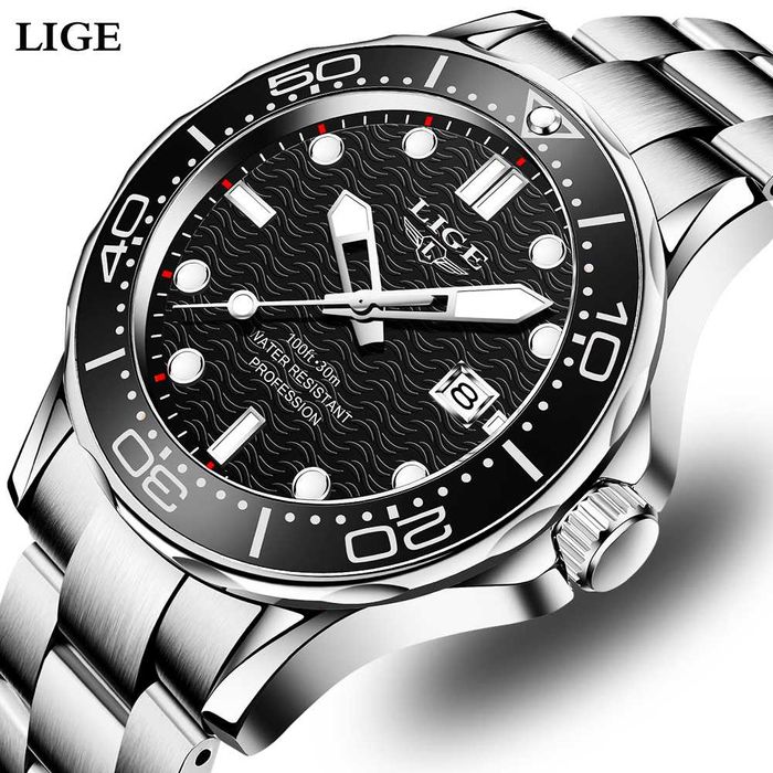 Zegarek kwarcowy sportowy Lige 43mm bransoleta datownik mocna luma BOX