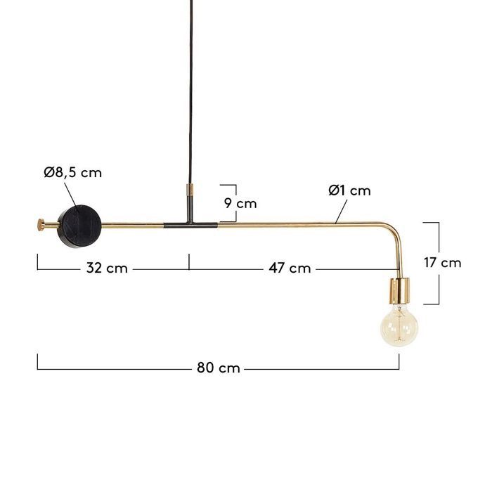 Candeeiro de tecto em latão e mármore negro (Novo)