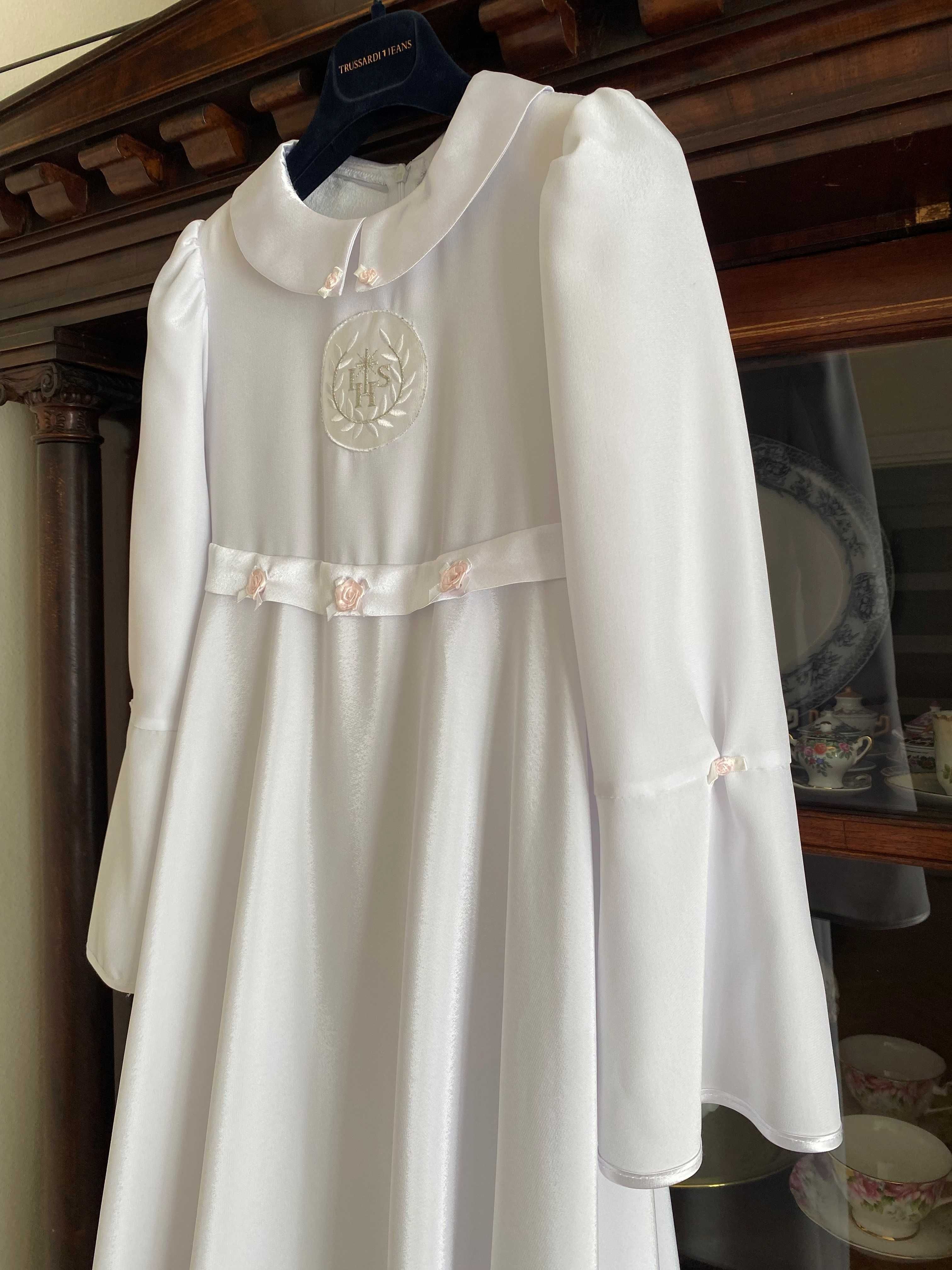 Elegancka, minimalistyczna sukienka komunijna rozm. 146 cm