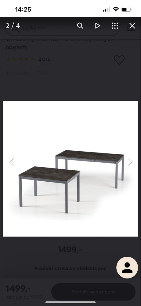 stół rozkładany Alberto 120-180x80 cm czarny marmur