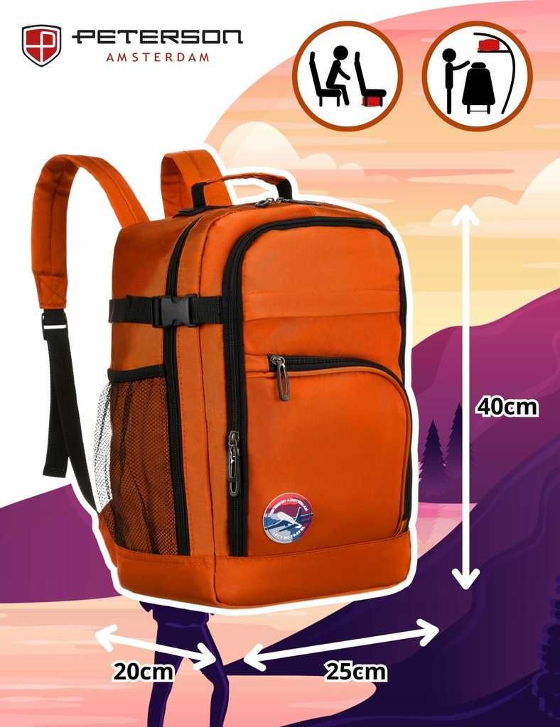Plecak PETERSON podróżny 40x20x25 pojemny 20l bagaż RYANAIR kabinowy