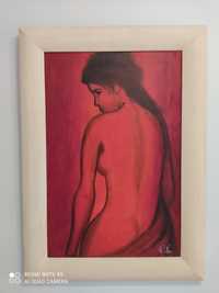 "Kobieta w czerwieni"-przepiękny obraz olejny na płótnie!
