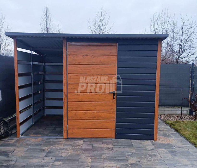 Schowek - domek ogrodowy 2x2m + wiata 1m okno - antracyt  GP516