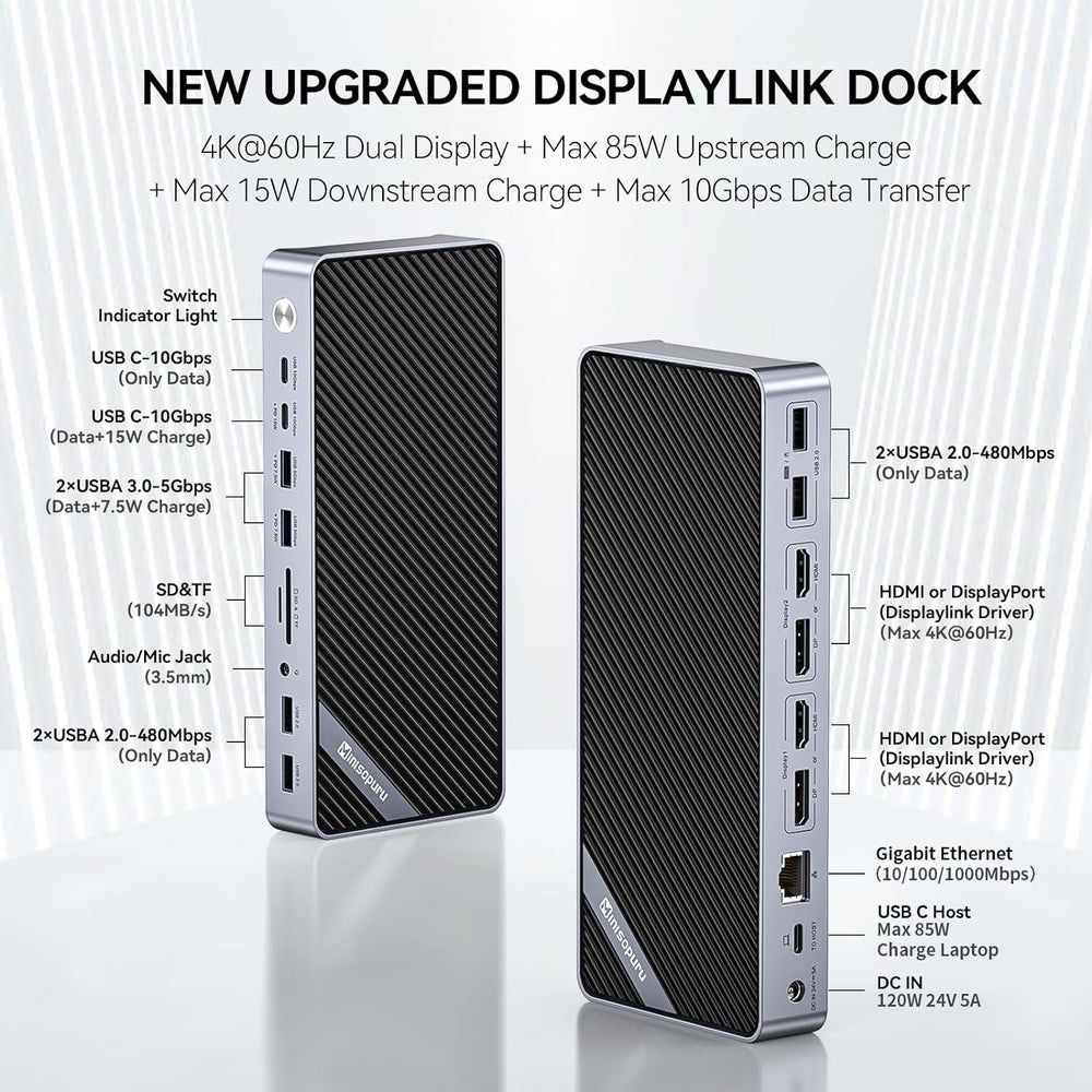Minisopuru MD6950B 4К 120Вт DispayLink Док-станция/ USB Концентратор
