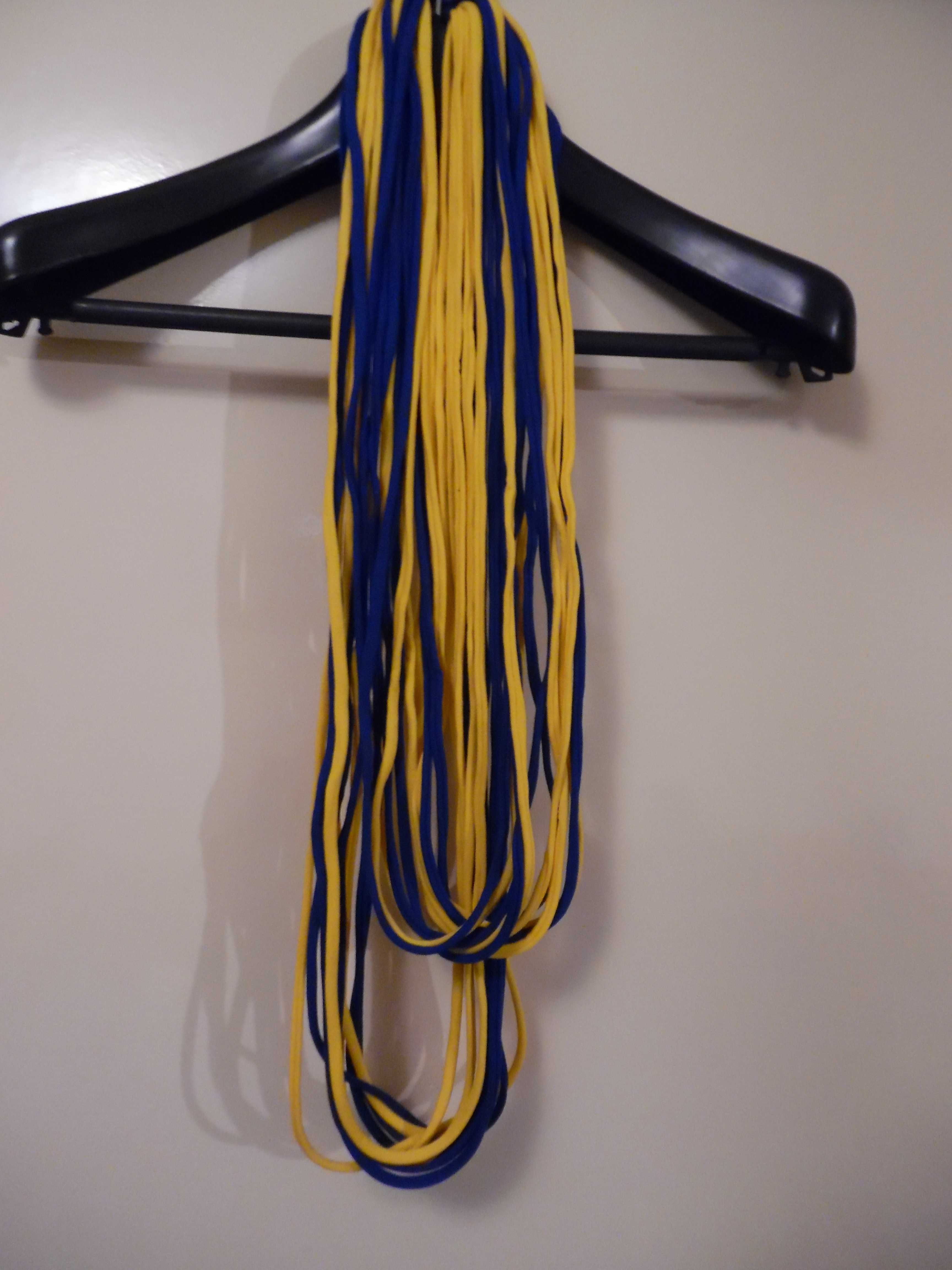 nowy naszyjnik sznurki szalik żółto-niebieski, materiałowy, długi