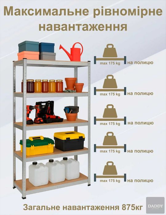 Стелажі з полицями, СТЕЛАЖ металевий, полиця в гараж, підвал, Стеллаж