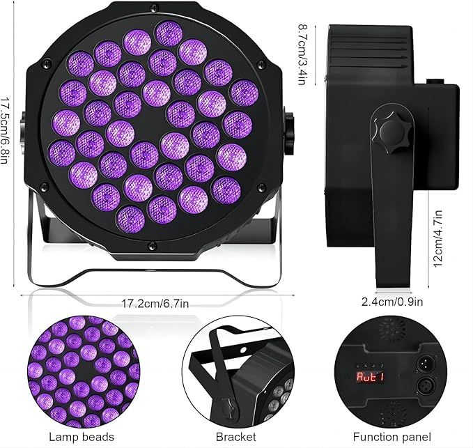 Lampa imprezowa UV, 36 LED, DMX512, czarne światło z 4 efektami