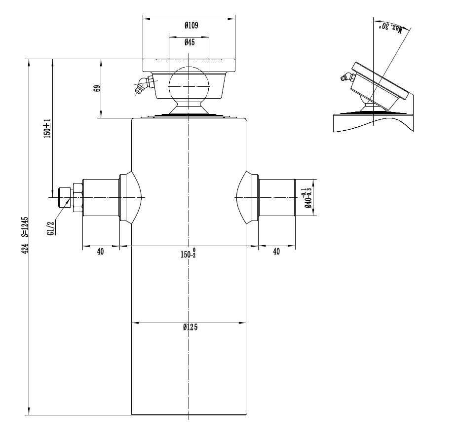 Siłownik hydrauliczny przyczepy wysuw 1250 mm do 7 ton nowy fakt VAT