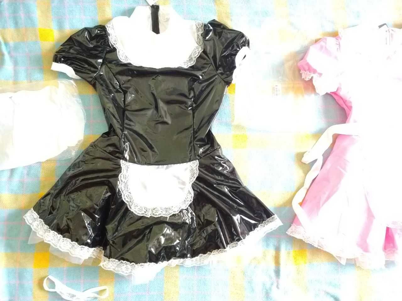 Латекс платье Горничной Лакова сукня кожа виниловый костюм L-XLКосплей
