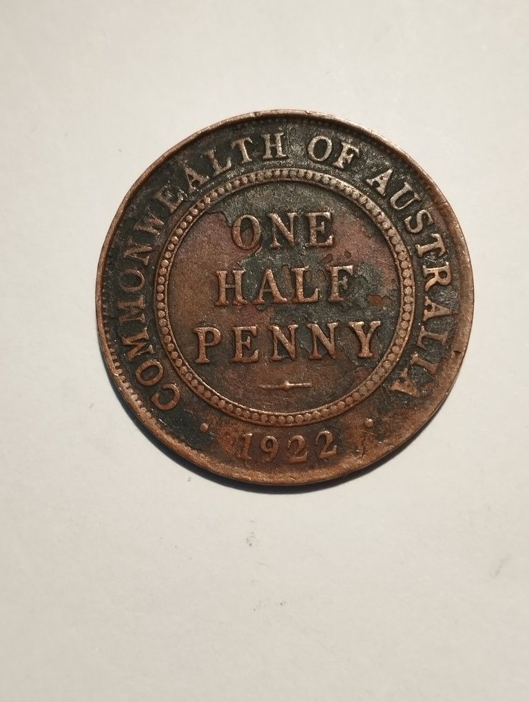 Moeda de One Half Penny 1922 Austrália em Cobre
