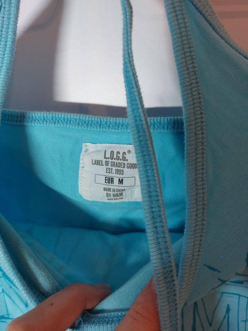 Niebieski top bez plecow H&M 36/S bluzka koszulka podkoszulek wiązany