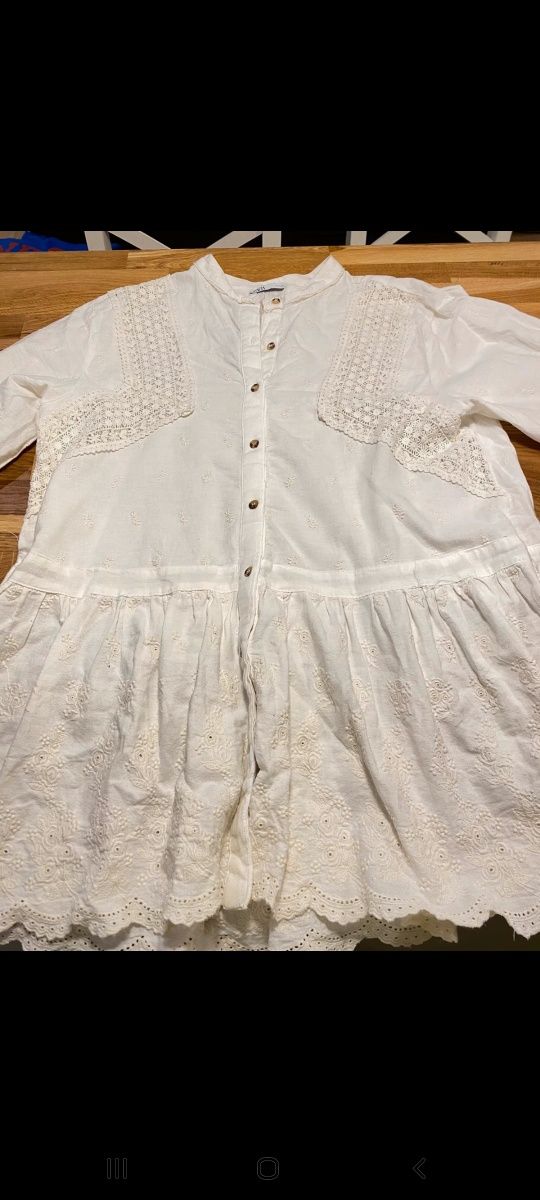 Zara boho mini sukienka hafty tunika ecru s m XS lato wakacje