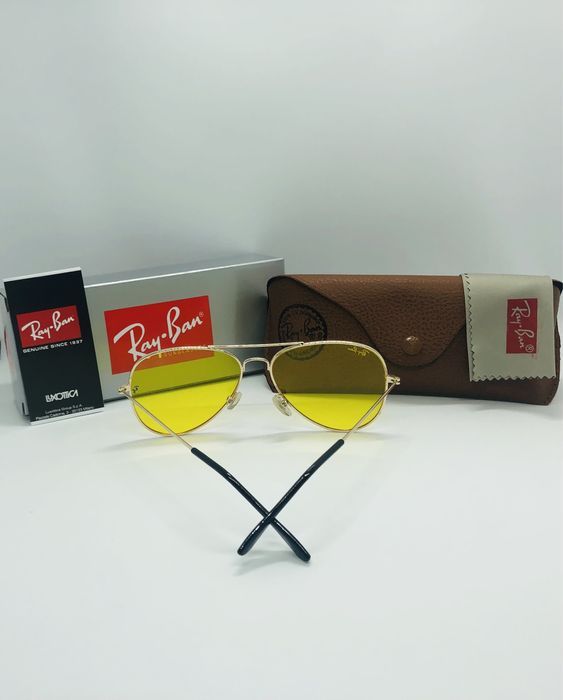 Очки для водителей антифары желтые Ray Ban Aviator 3025 Gold|Yellow