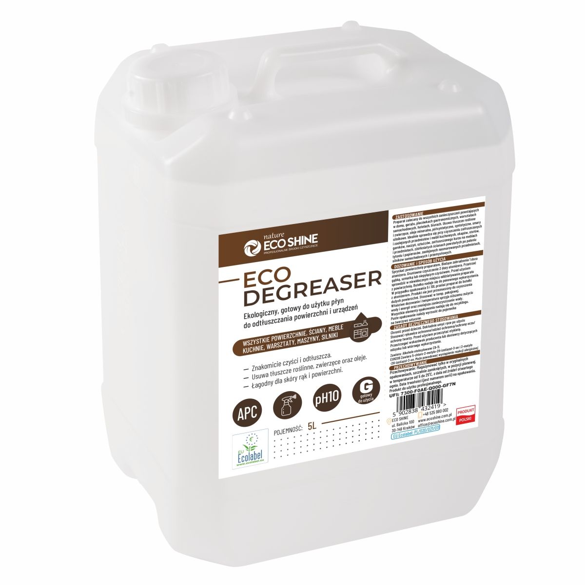 ECO SHINE Eco Degreaser ekologiczny płyn do odtłuszczania urządzeń 5L