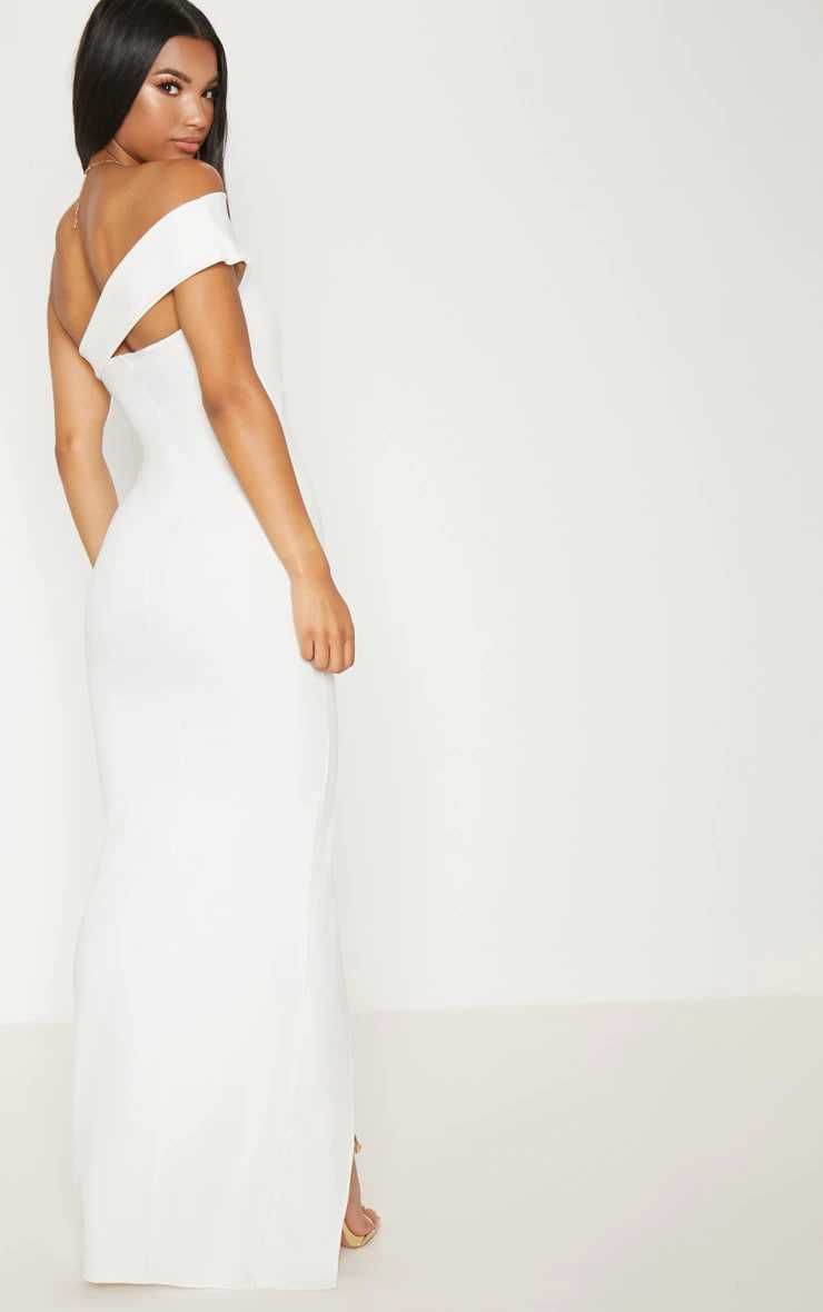 Ошатна біла сукня максі з розрізом до коліна, на випускний, весілля