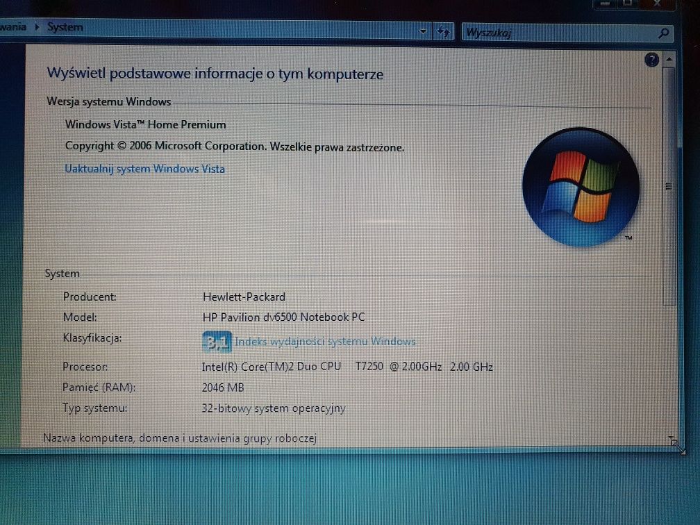 Laptop HP Pavilion DV6000 Core 2 Duo T7250 2GHz RAM 2GB