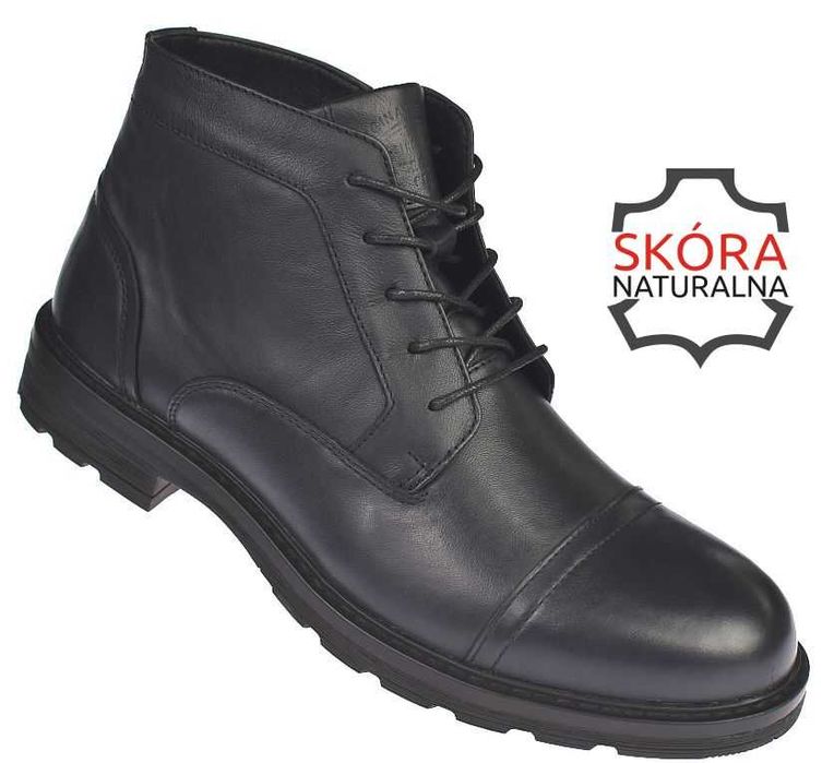 Czarne buty męskie skórzane trapery na suwak CY166 BK ocieplane r. 42